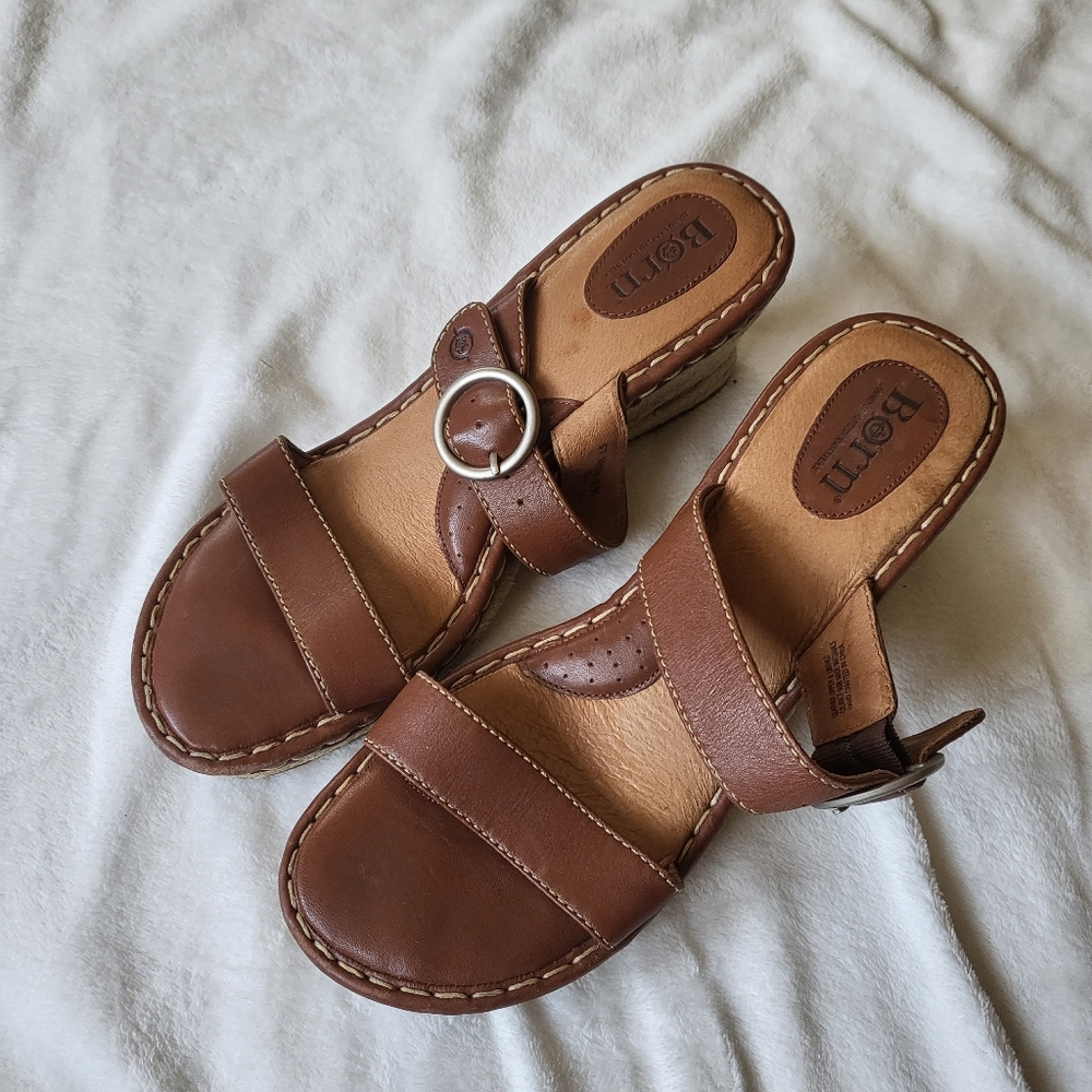 Born wedge sandals brown leather sz 11
